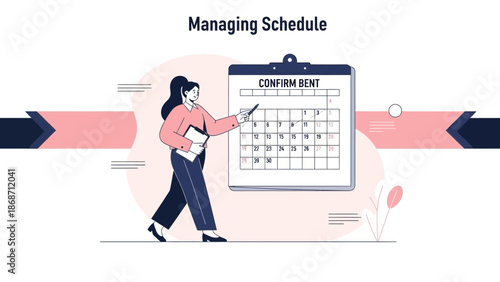 Woman planning schedule on calendar, time management concept illustration