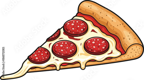 Delicious pepperoni pizza slice with melted cheese a classic Italian food illustration for menus and restaurant advertising isolated on white