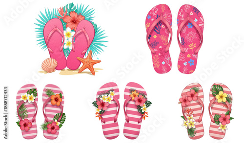 Summer Beach Pink Flip Flops Set Transparent Background
