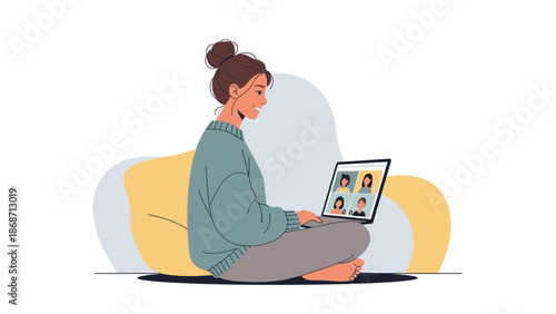Woman on video call, working from home, online communication, remote work concept