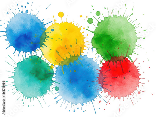 Vibrant watercolor splatters isolated on transparent background