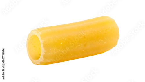Single rigatoni pasta tube on transparent background