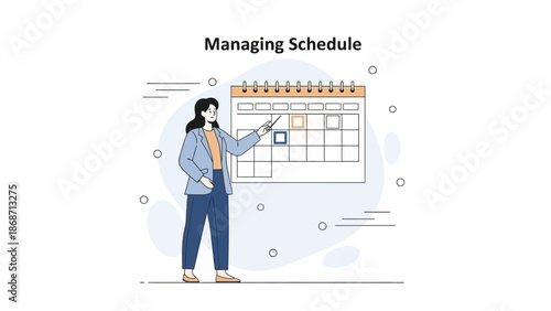 Woman planning schedule on calendar, managing time and tasks, business concept.