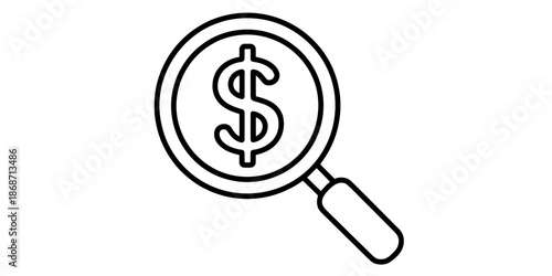 An outline icon representing the concept of searching for money, financial investigation, or cost analysis Vector, illustration