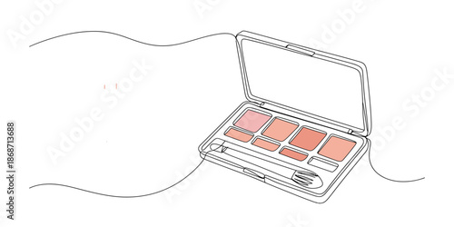 Elegant continuous line drawing of an open cosmetic palette with multiple pink and peach shades Vector, illustration