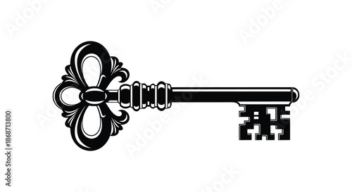 An ornate antique key design in black and white a striking visual representation silhouette