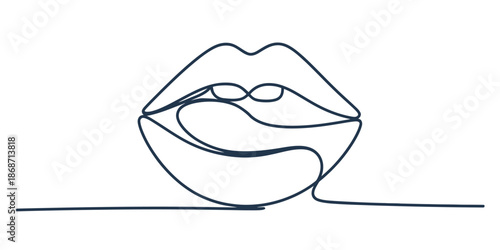 Minimalist continuous line art drawing of human lips on a white background Vector, illustration