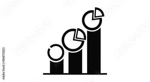 A graphical representation of increasing data points visualized with bar charts and pie charts silhouette