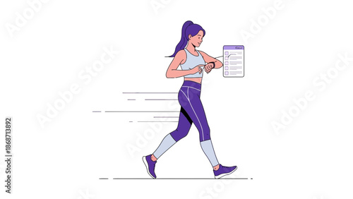 Woman Running with Smartwatch Tracking Fitness Data and Progress