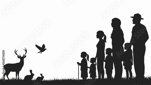 Disability silhouettes cleaning trails showing diverse group of people engaged in outdoor activity. Community participation is evident with disability silhouettes cleaning trails,