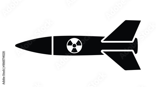 A stark black silhouette of a missile with a radioactive hazard symbol displayed prominently