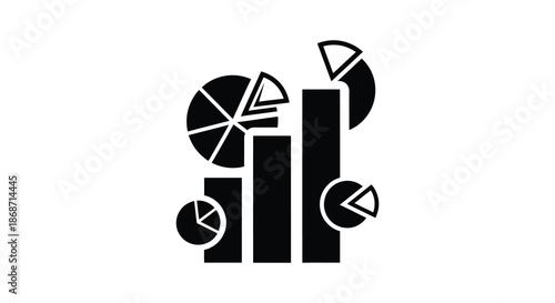 Abstract geometric shapes and pie charts forming a stylized illustration presented as a silhouette