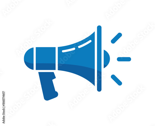 A vibrant blue megaphone icon is prominently displayed showcasing sound waves emanating from its horn symbolizing communication and announcements