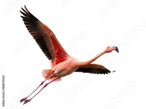 Flamingo in flight isolated on transparent background