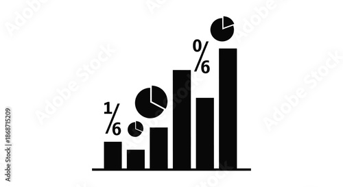 A graphic representation displaying bar charts and pie charts in a dark silhouette