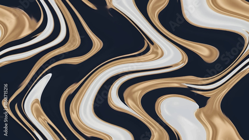 Abstract Dark Blue, Gold, and White Fluid Marble Pattern Background