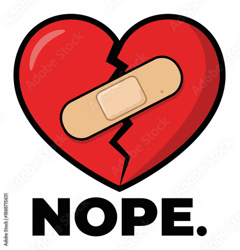 Broken heart with bandage and Nope text Anti-Valentine sticker.
