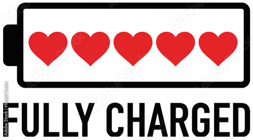 Fully charged battery icon with red heart levels.