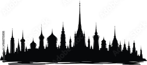 Black silhouette of Moscow cityscape for Russian culture and tourism projects