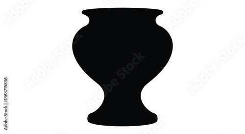 A striking black vase form displayed against a white background a simple silhouette