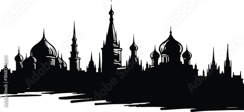 Moscow, Russia, city skyline silhouette with Saint Basil's Cathedral