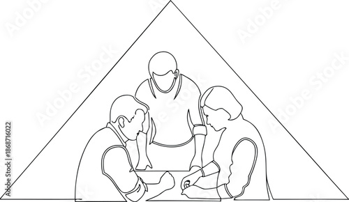 Teamwork Collaboration Strategy Concept With Linear Drawing Of Business People