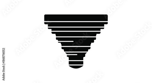 A striking black and white graphic of a funnel shaped vortex a minimalist illustration silhouette