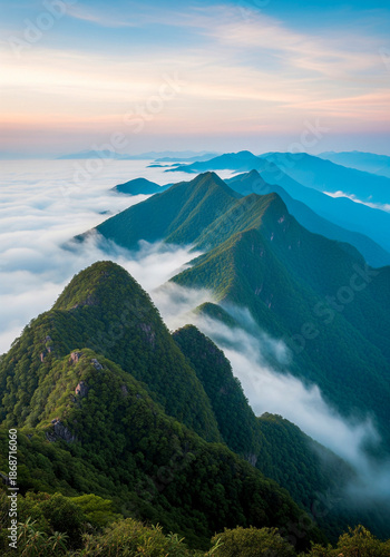 Green Mountain Peaks Above the Clouds