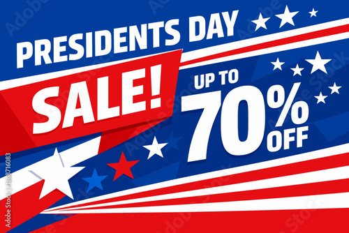 Presidents day discount event illustration. United States Presidents Day sale banner with patriotic graphic design