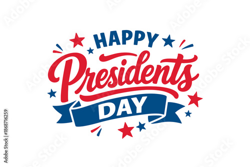 Presidents day calligraphy logo illustration. United States Presidents Day celebration with decorative stars and ribbons