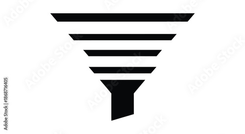 A minimalist design featuring a funnel shape composed of alternating dark and light bands silhouette