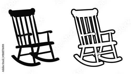 Two vintage rocking chairs depicted in a striking black silhouette