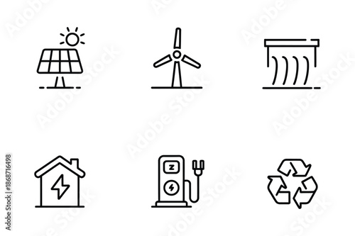 Renewable Energy and Sustainable Ecology System Outline Icons