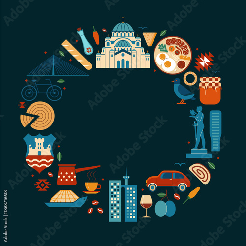 Belgrade Vintage Travel Card in Circle Shape