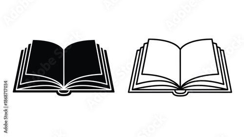 Two open books one dark and one light in a striking silhouette