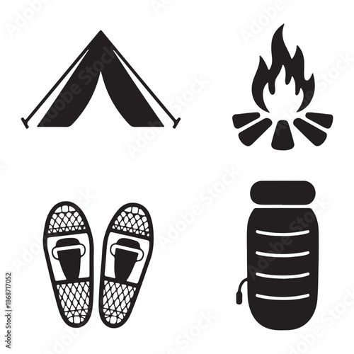 Cold weather camping essentials silhouette for winter survival