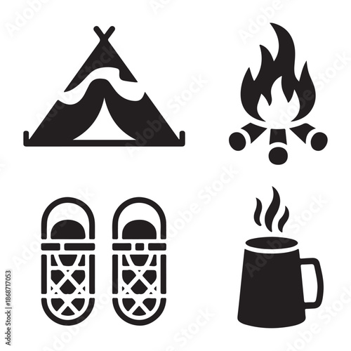 Winter camping night scene silhouette for outdoor lifestyle