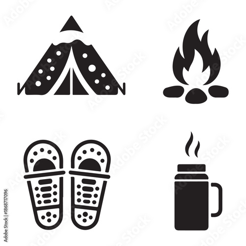 Minimal winter camping silhouette icon for cold adventure design