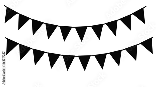 Black pennant banner strings displayed against a white background silhouette