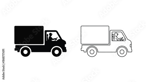 Two truck icons one solid and one outline illustrating delivery vehicle silhouette