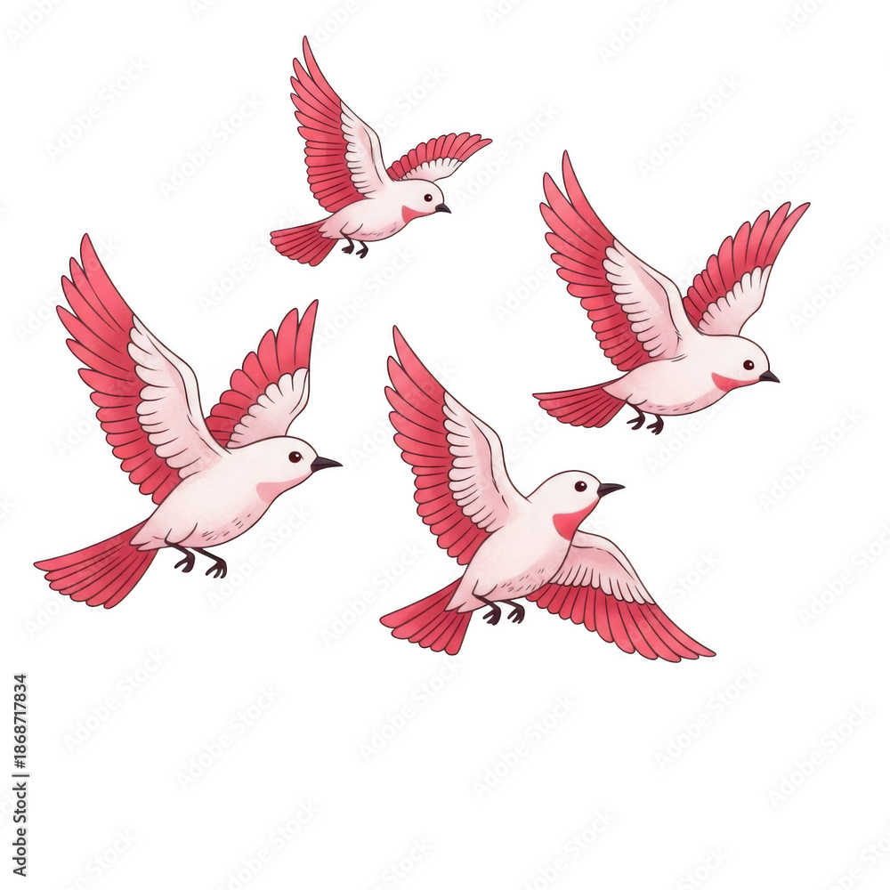 Obraz premium Four flying birds illustration isolated on transparent background