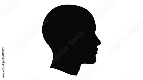 A stark profile view of a human head in black silhouette