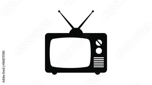 Simple black and white illustration of an old television set silhouette