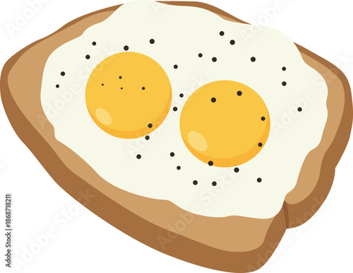 A cartoon-style illustration of a fried egg on toast with two runny yolks against a clean white background.