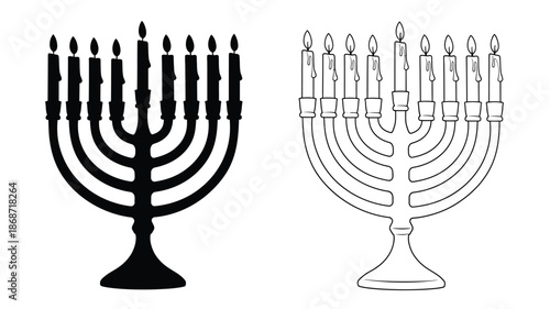 Two depictions of a menorah one in solid black silhouette