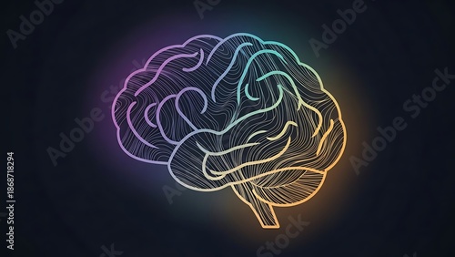 Neon outline brain network on dark background