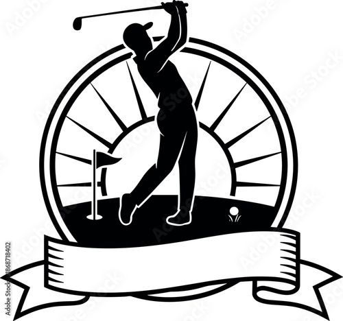 Golfer swinging in emblem vector illustration silhouette cricut design