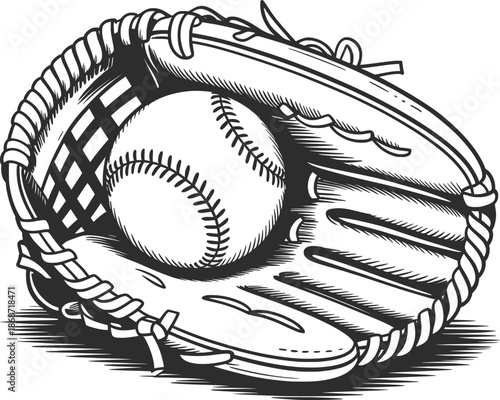 Vintage Baseball Glove and Ball Illustration Sports Design.