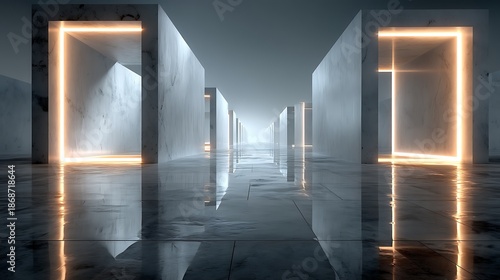 Futuristic gallery tunnel glowing perspective high resolution image