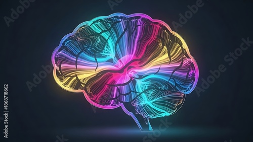 Neon fiber brain mesh artificial intelligence concept